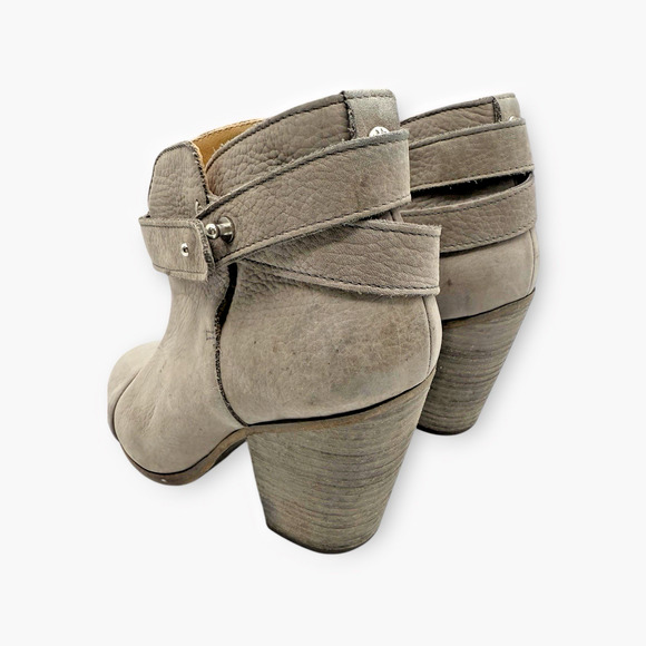 Rag & Bone Harrow Strap Booties Womens 38 / 8 Grey Nuuck Leather Heels Boots - Picture 4 of 13